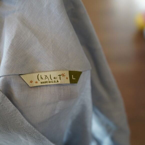 CHALET 100% Linen Blue Tunic Dress Large Draw String Lagenlook - Picture 4 of 5